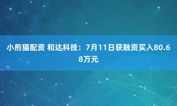 小煎猫配资 和达科技：7月11日获融资买入80.68万元